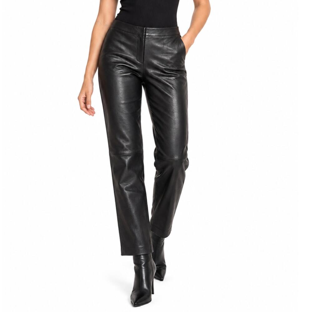 Bebe Women’s Size 6 Black Genuine Leather Pants Slim Straight Leg Y2K